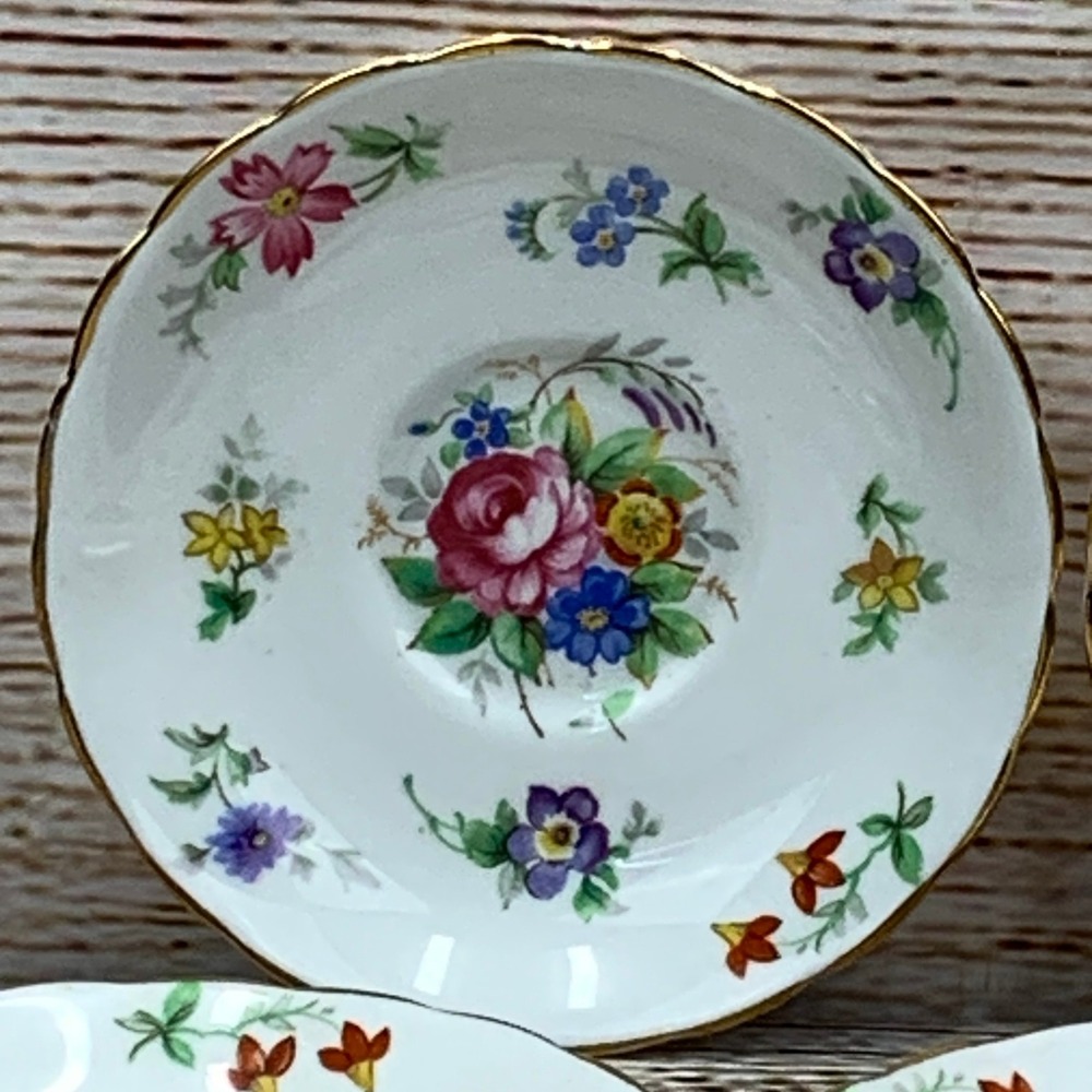 Tuscan Fine English‎ Bone China Saucers Bouquet Floral Gold Trim Set of 6